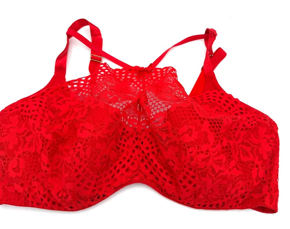 Cacique Red Lace High Neck French Blaconette Bra Size 42DD